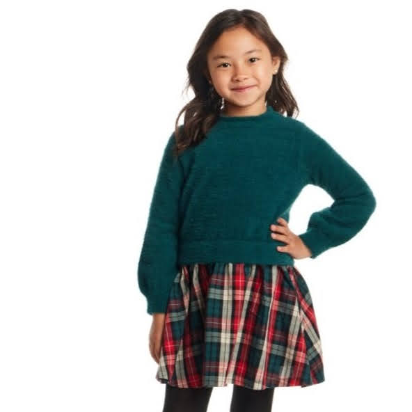 Chenille Top Plaid Flannel Dress