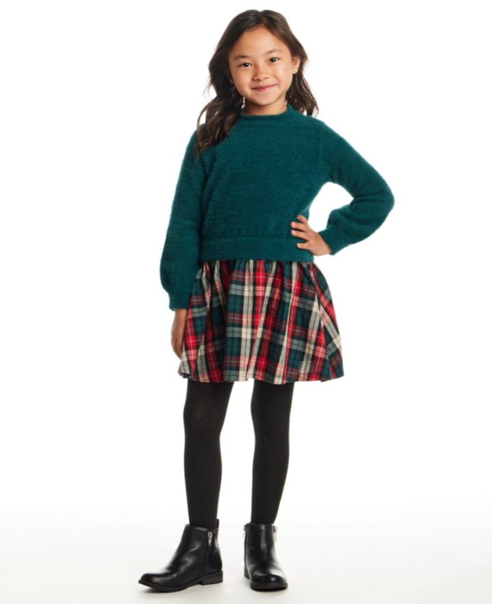 Chenille Top Plaid Flannel Dress