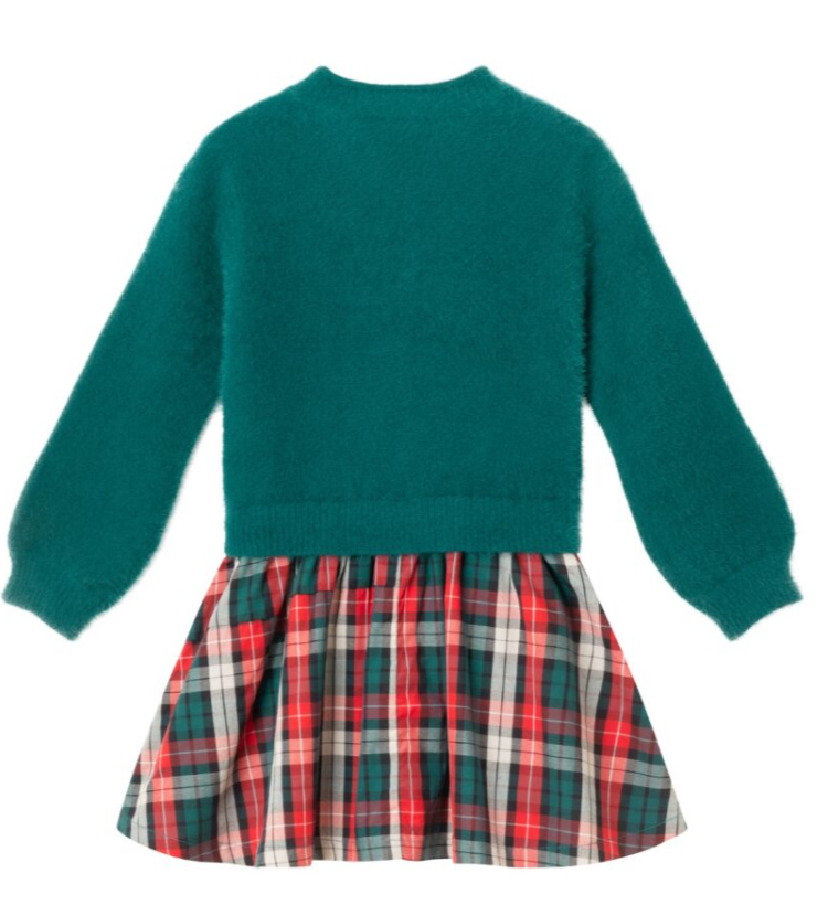 Chenille Top Plaid Flannel Dress