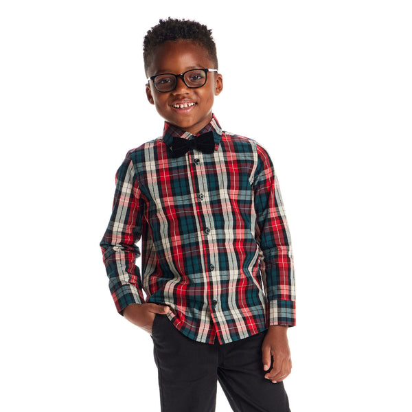 Plaid Button Down Shirt & Bowtie Set