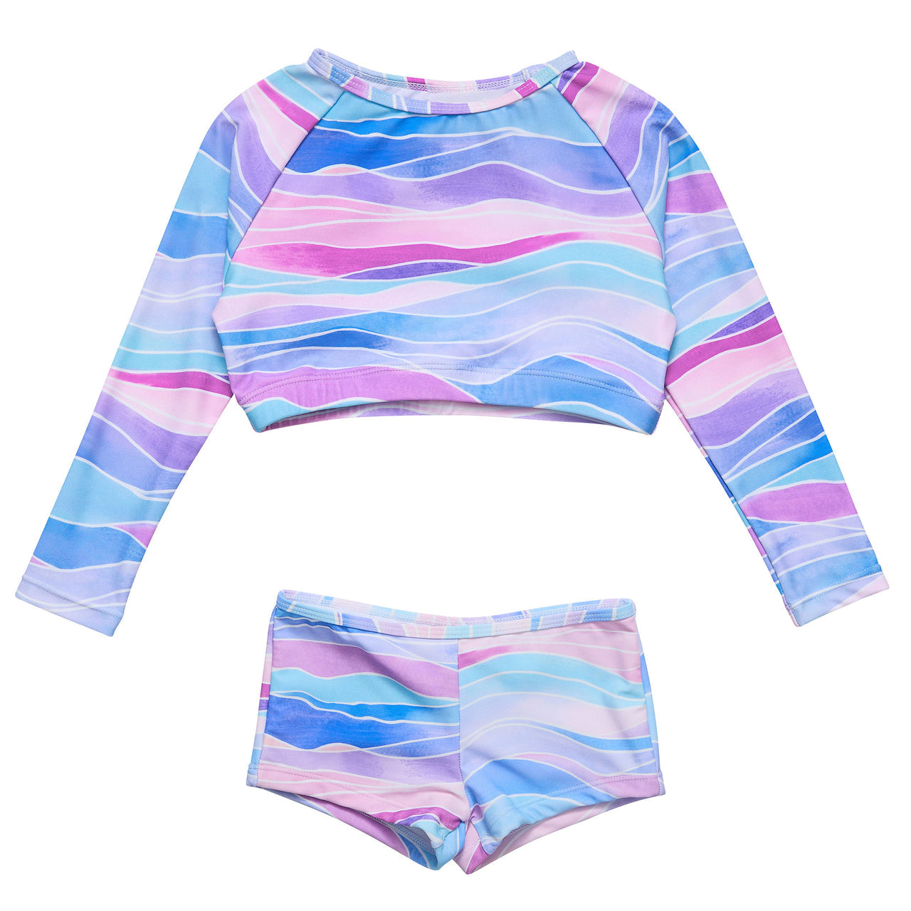 Water Hues Crop LS Rashguard Set