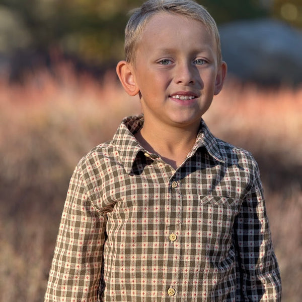 Atwood Woven Shirt in Rust/Sage Stitch Plaid