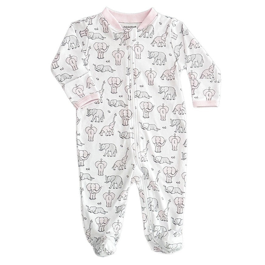 Pink Elephants Zipper Footie