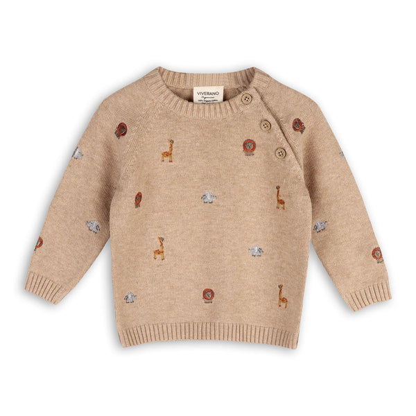 Embroidered Safari Animals Sweater & Pant Set