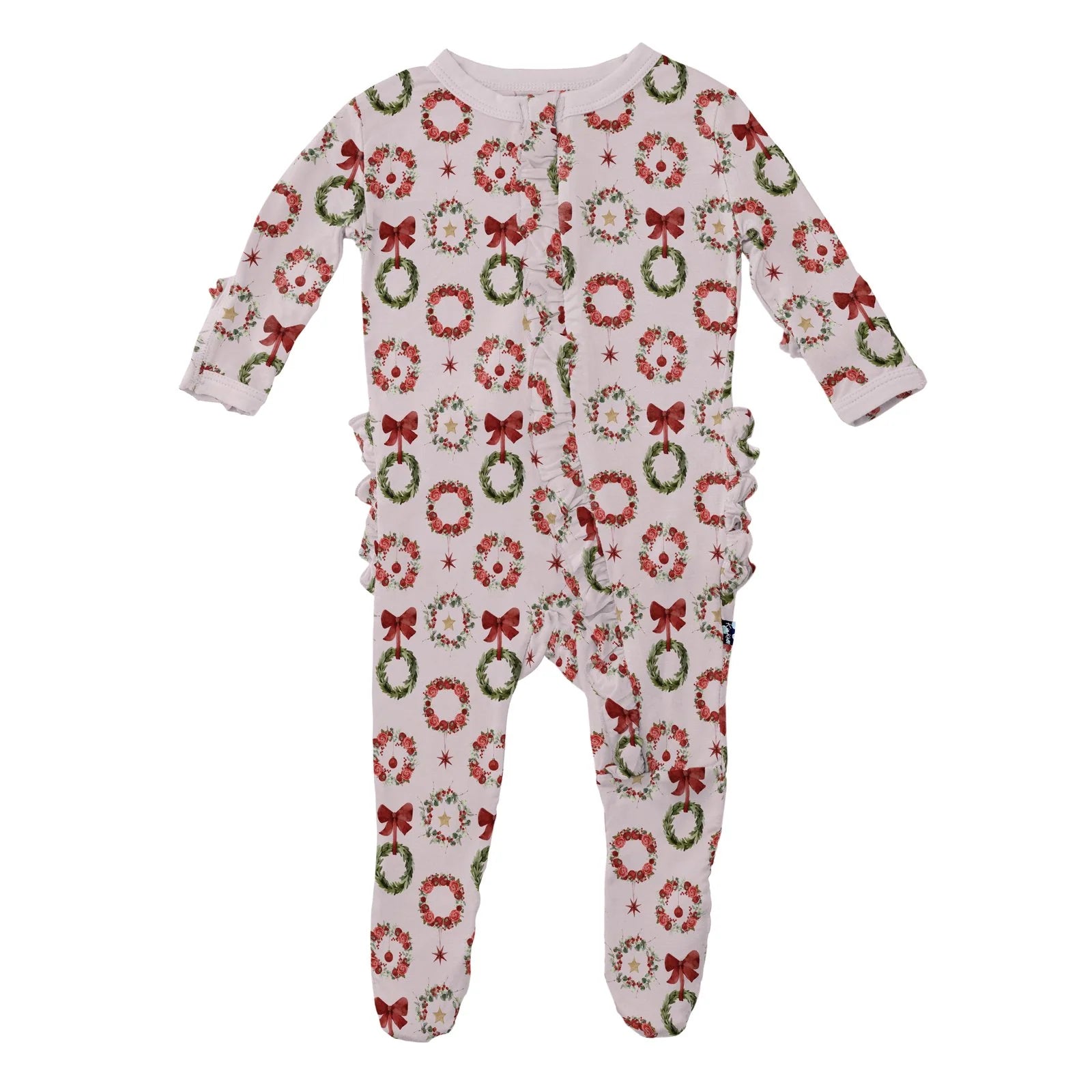 Ruffle Footie with 2 Way Zipper in Shrinking Violet Wreath