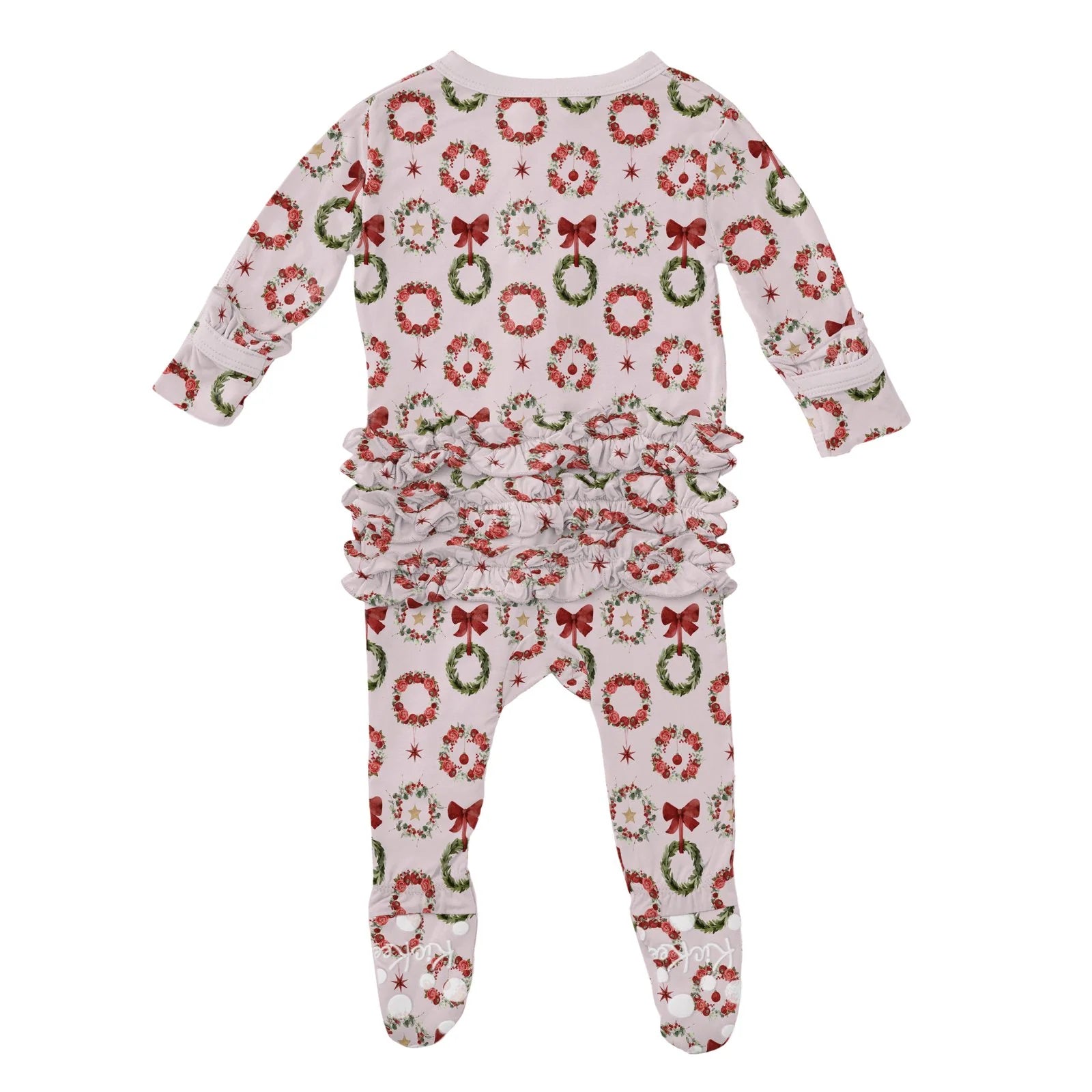 Ruffle Footie with 2 Way Zipper in Shrinking Violet Wreath
