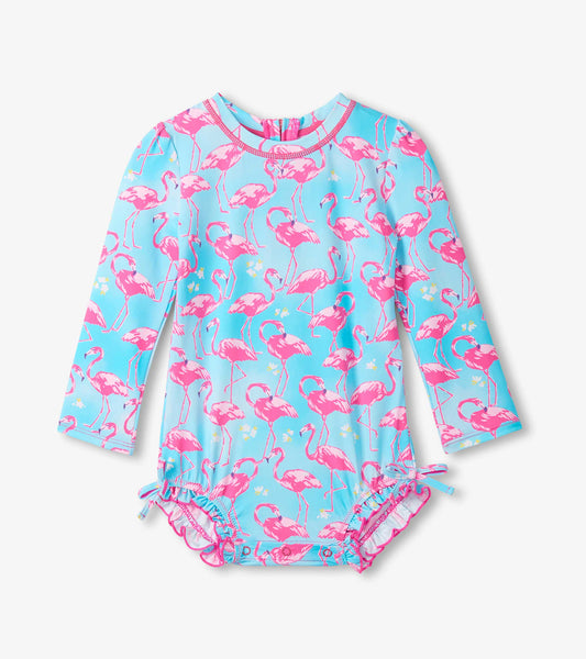 Bright Pink Flamingo One Piece Rashguard Swimsuit