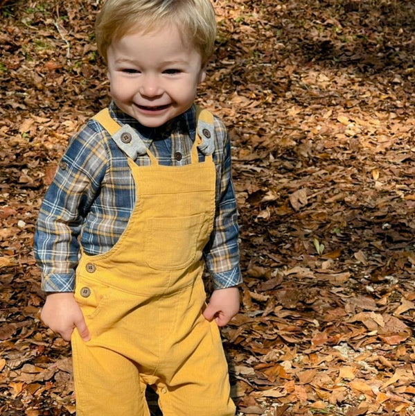Blue & Gold Plaid Onesie and Corduroy Overall