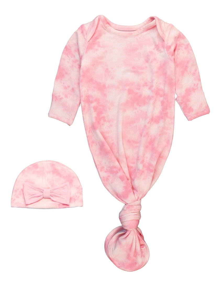 Pink Tie Dye Knotted Sleep Gown & Hat