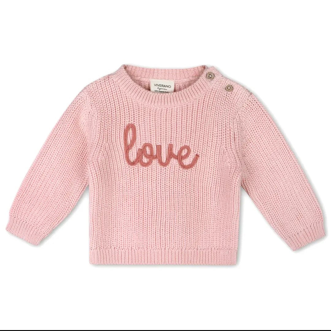 Love Embroidered Chunky Knit Sweater