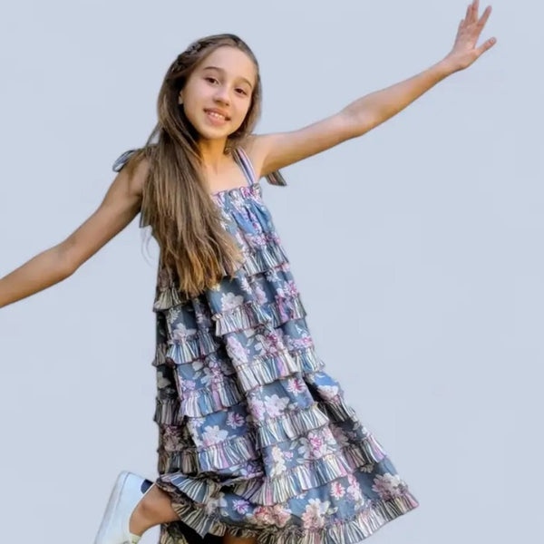 Grey Tiered Ruffle Dress