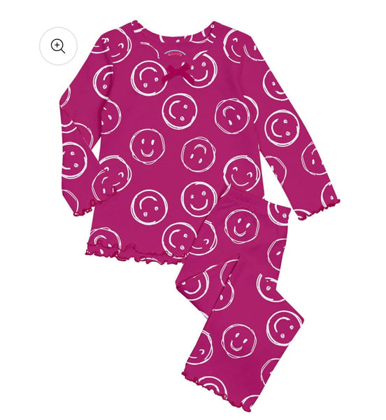 Pink Smiley Ruffle Top & Pant Pajamas