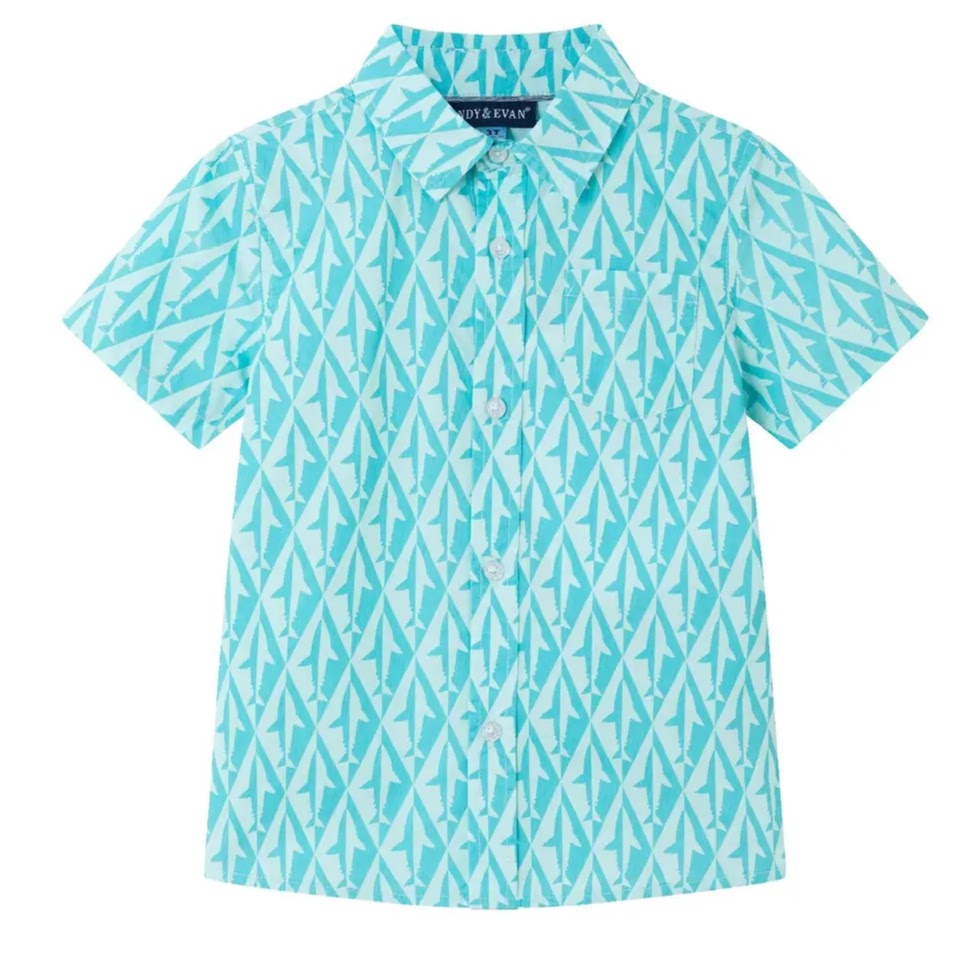 Aqua Geo Shark Button Down Shirt