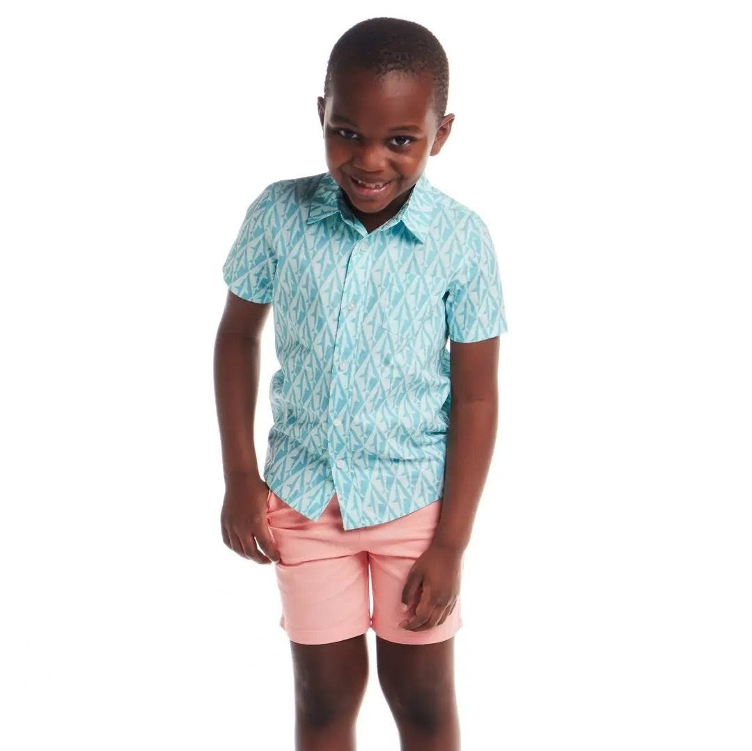 Aqua Geo Shark Button Down Shirt