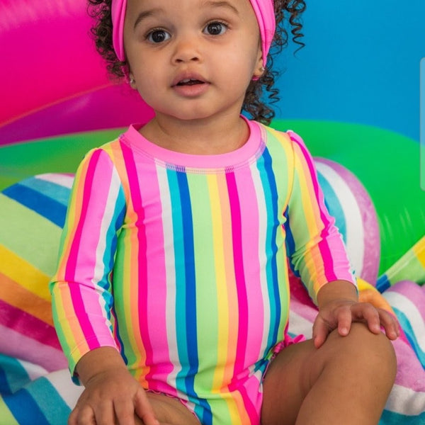 Neon Stripe Rashguard Swimsuit