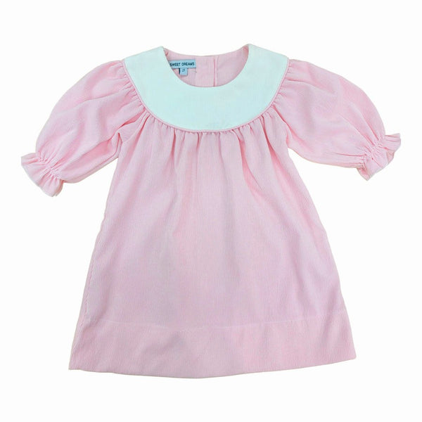 Pink Corduroy with White Yoke Dress