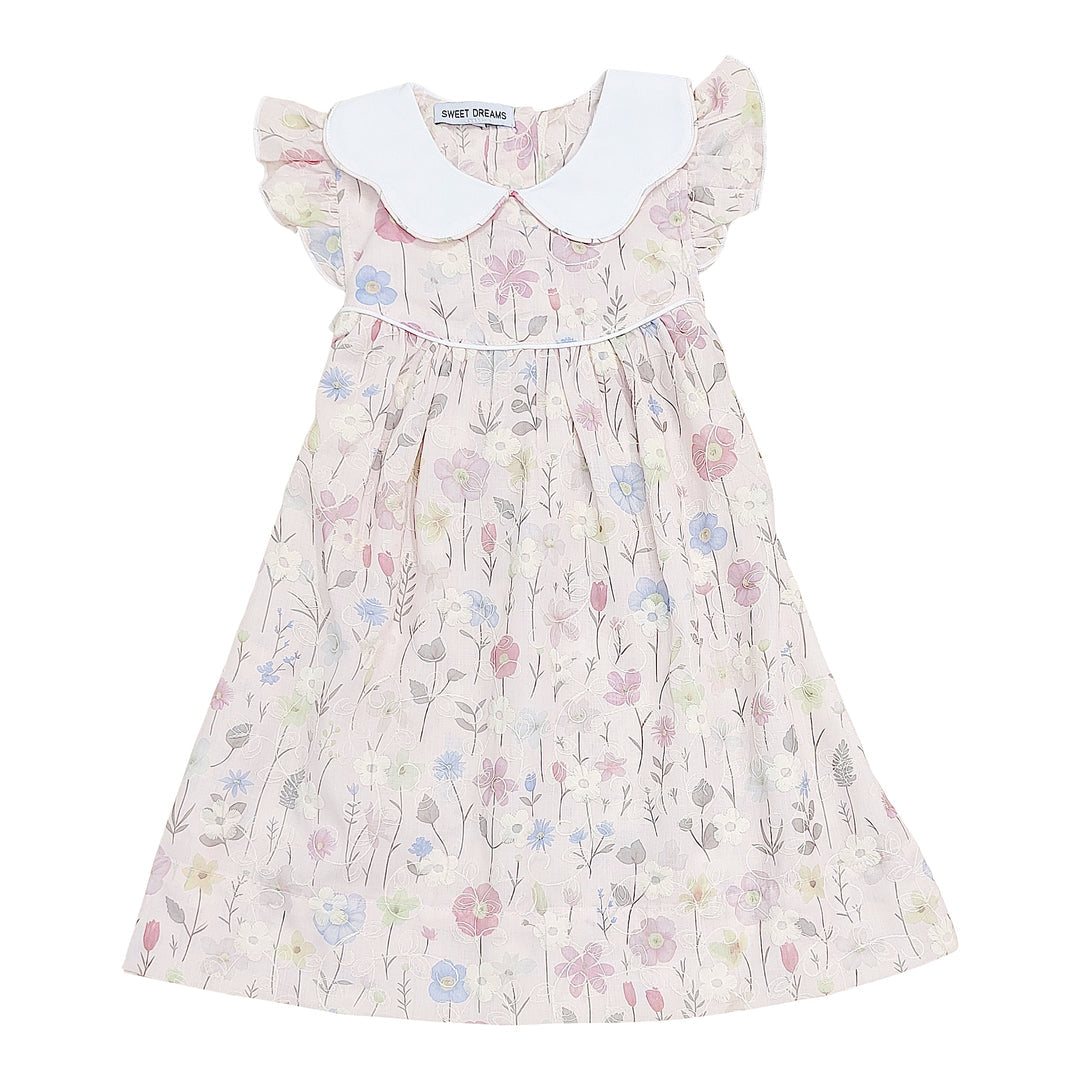 White Scallop Collar Floral Dress