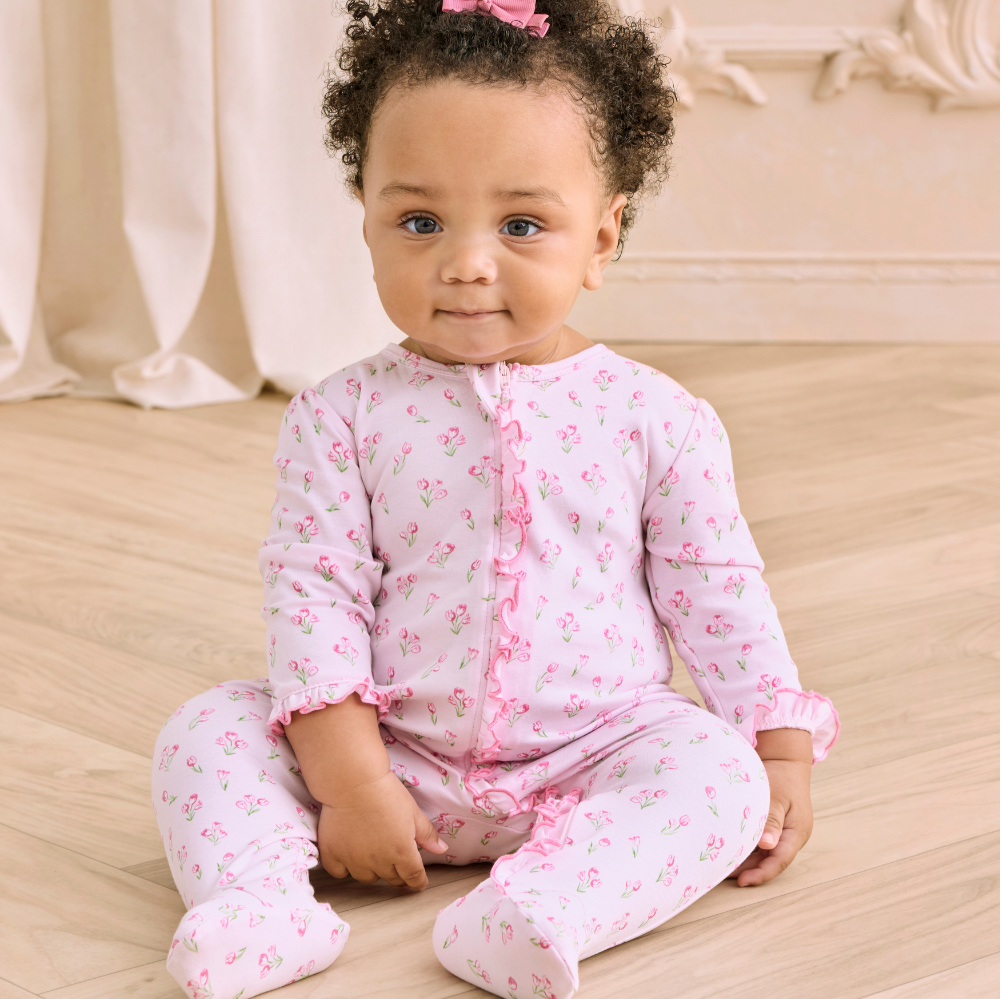 Timeless Tulips Pink Zip Footie