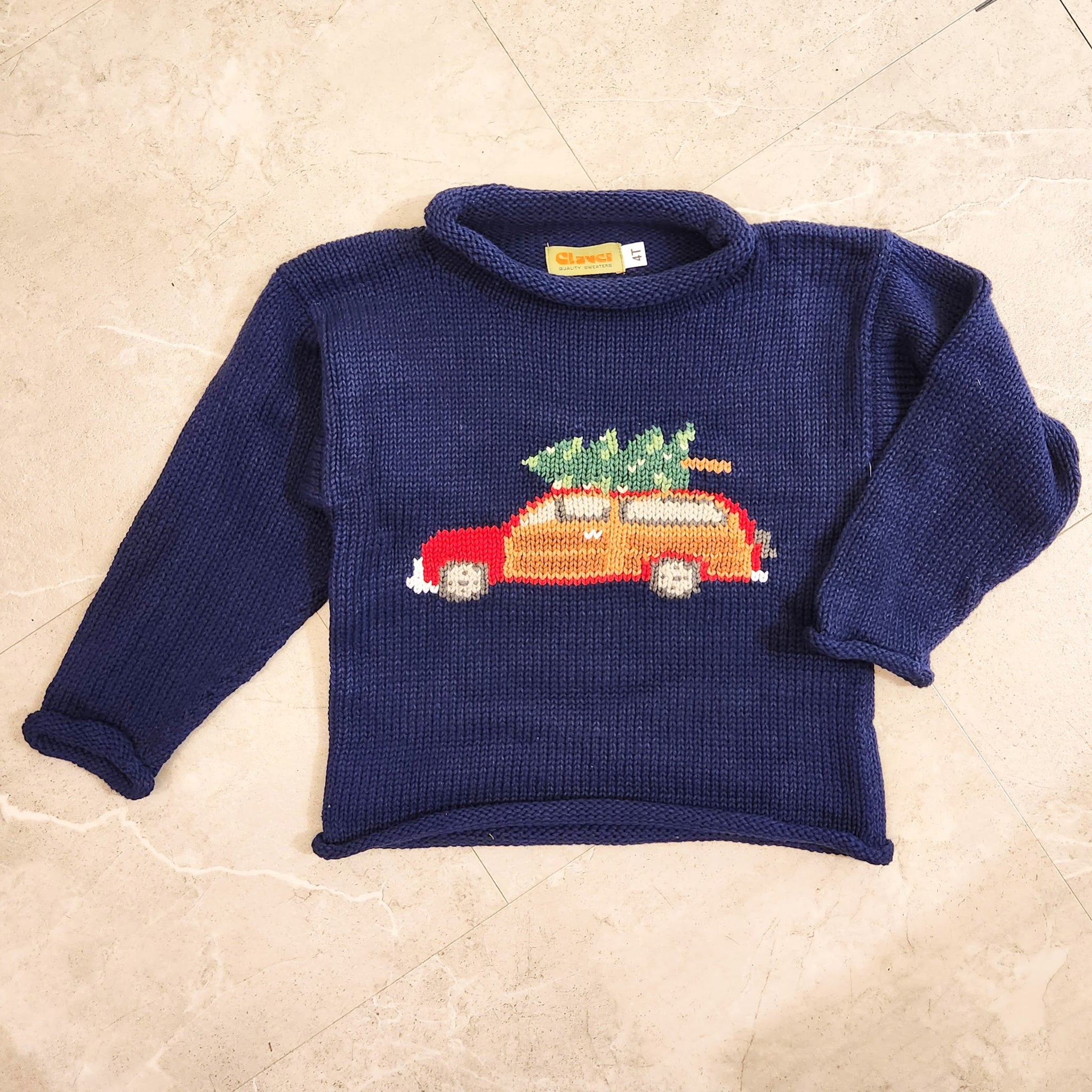 Car with Tree Roll Neck Sweater