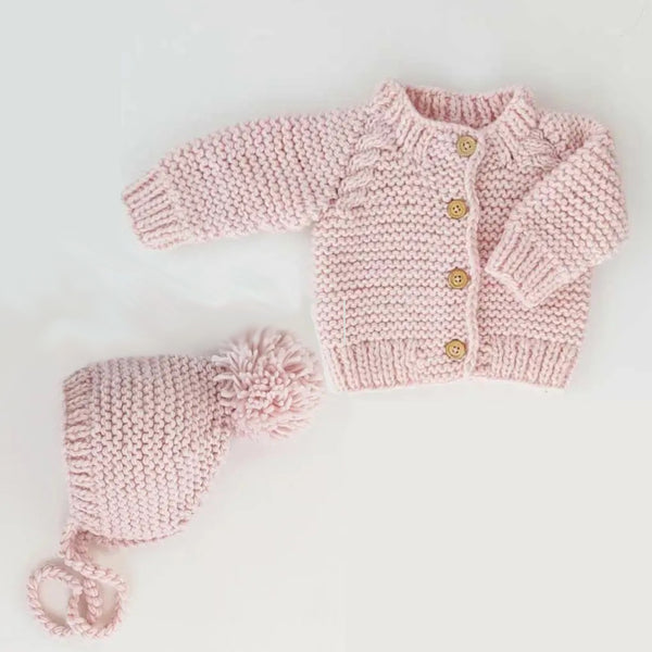 Blush Pink Cardigan and Bonnet