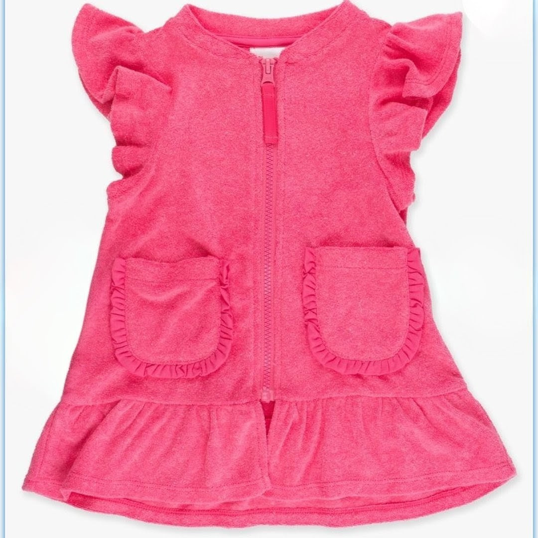 Hot Pink Terry Butterfly Sleeve Coverup