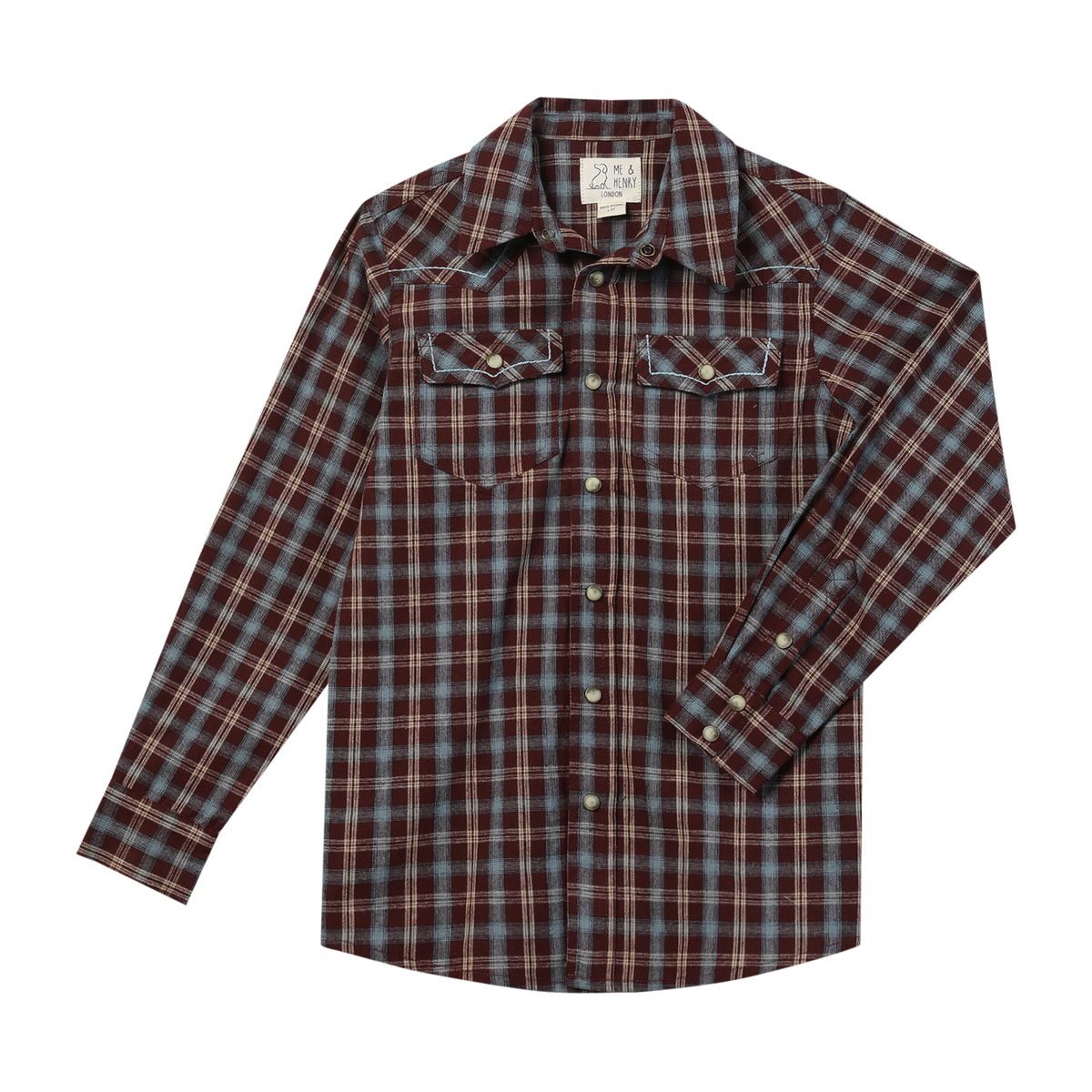 Howdy Western Burgundy Plaid Woven Shirt