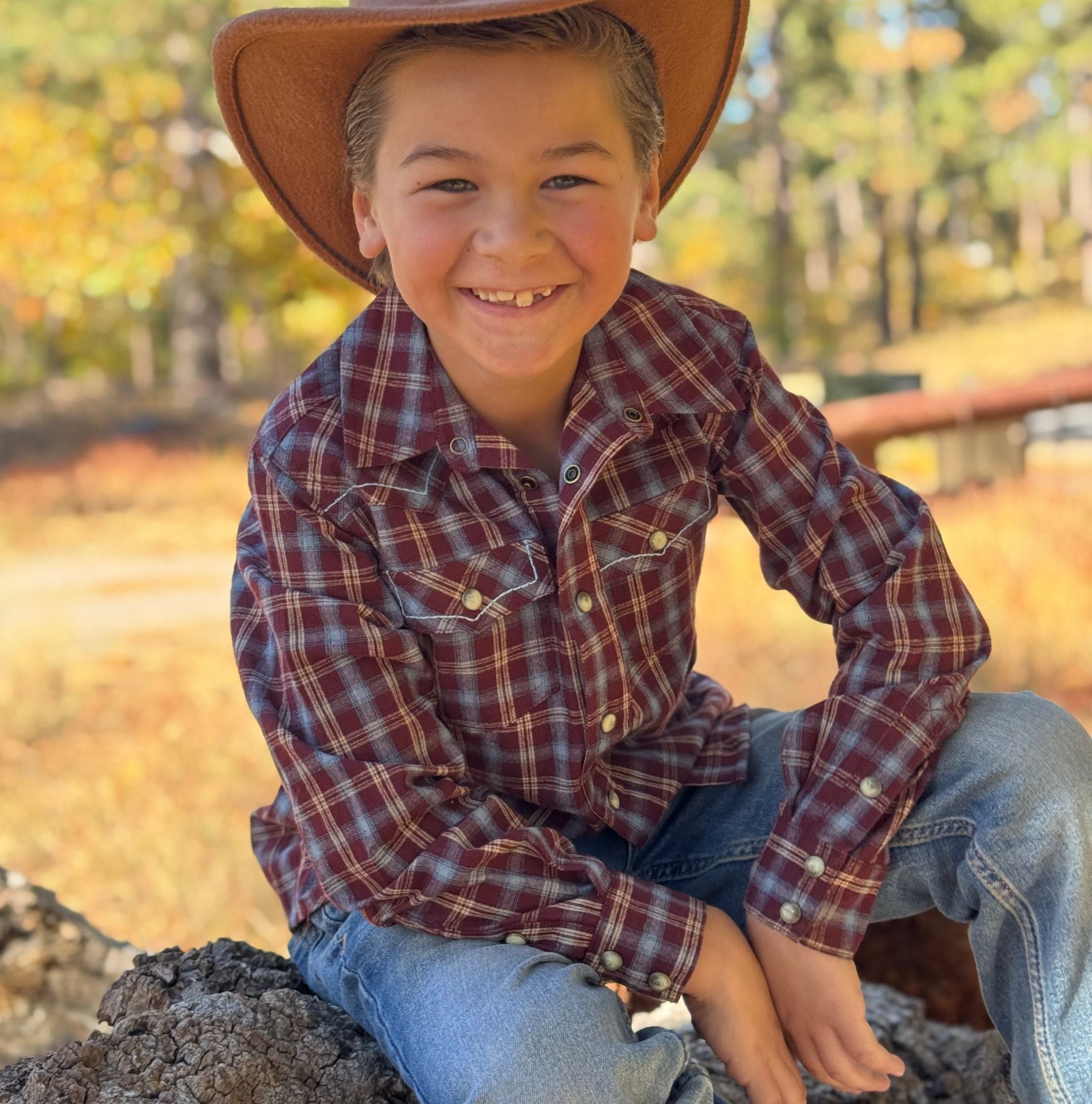 Howdy Western Burgundy Plaid Woven Shirt