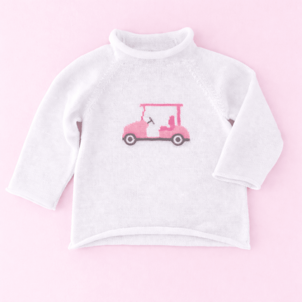 White Sweater Pink Golf Cart