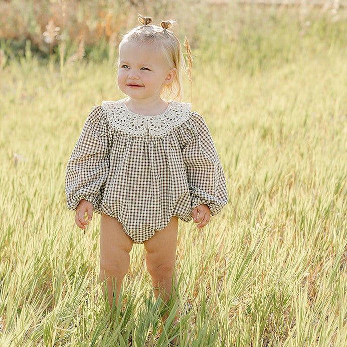 Gingham Bubble with Lace Collar