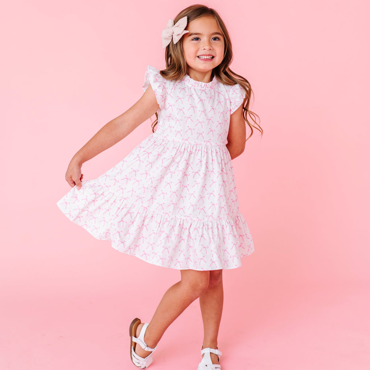 Blush Bows Ruffle Dress