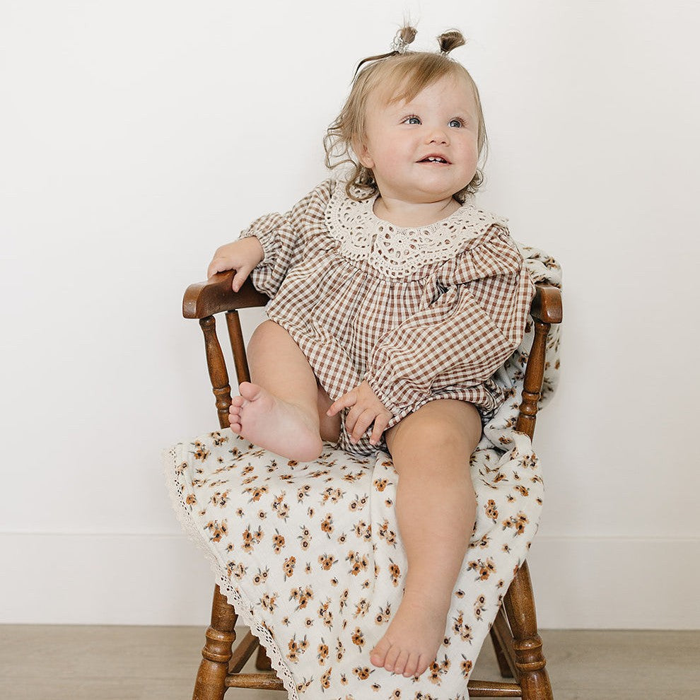 Gingham Bubble with Lace Collar
