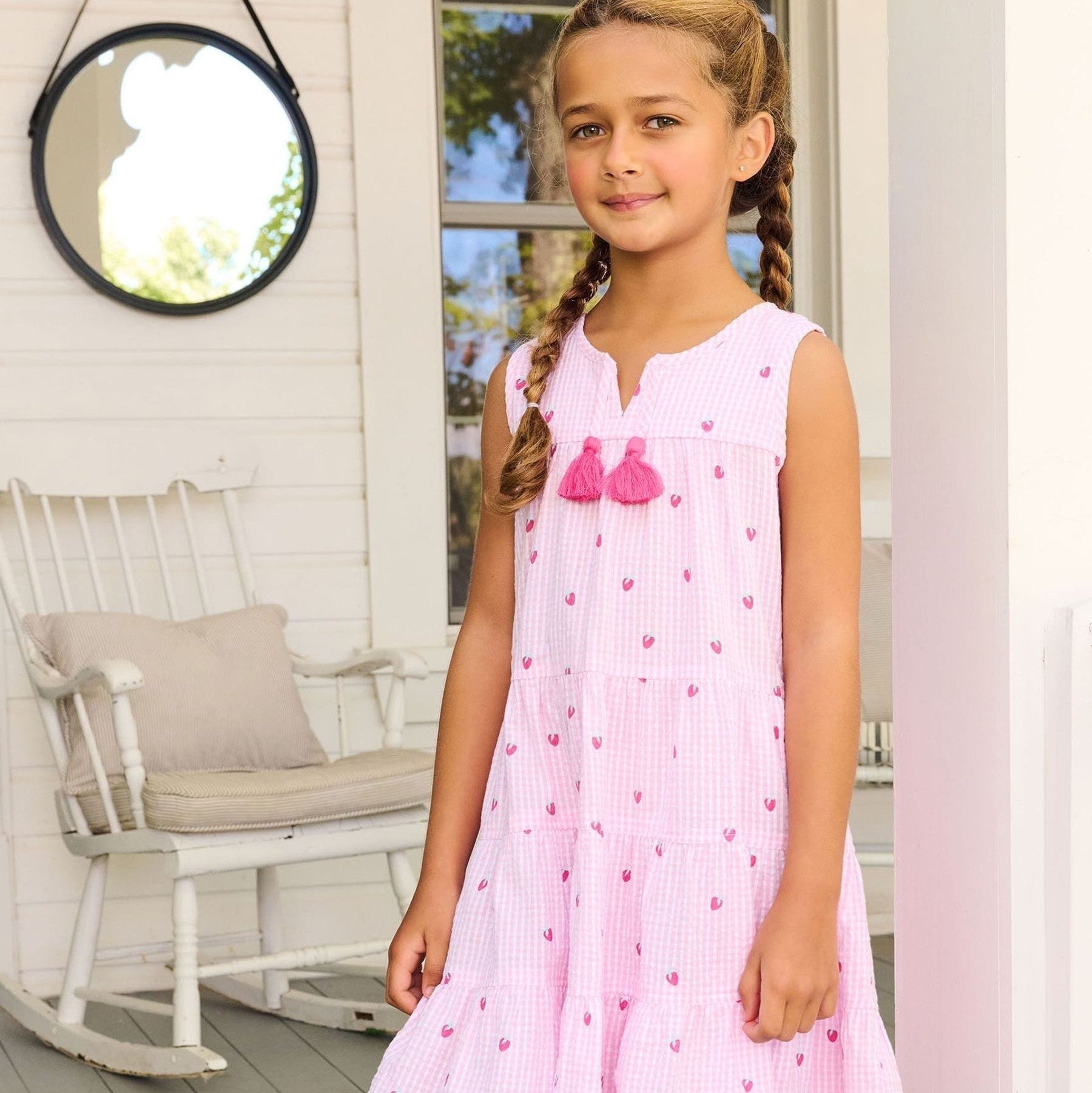 Teenie Berries Gingham Tiered Dress