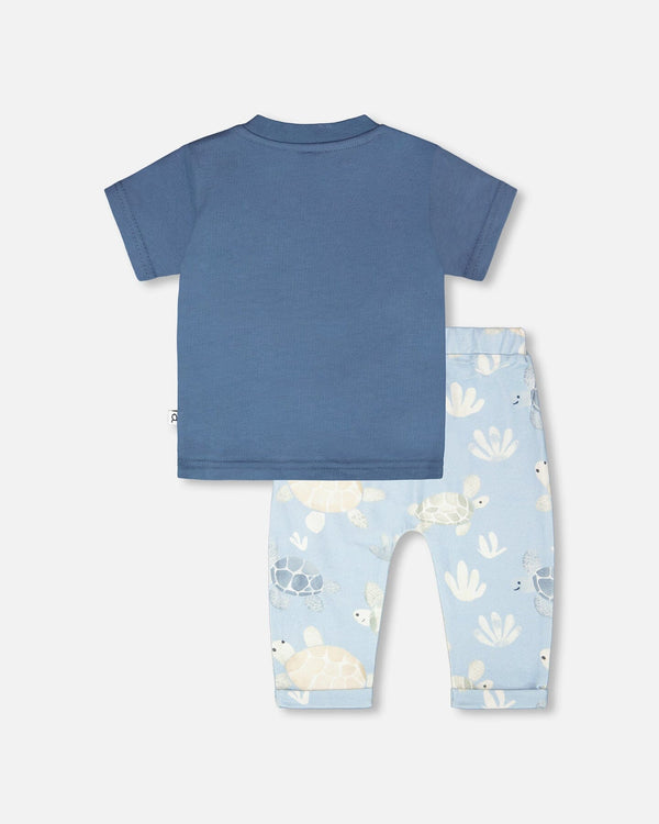 Organic Cotton Tee Shirt & Pant Set in Turtle Print