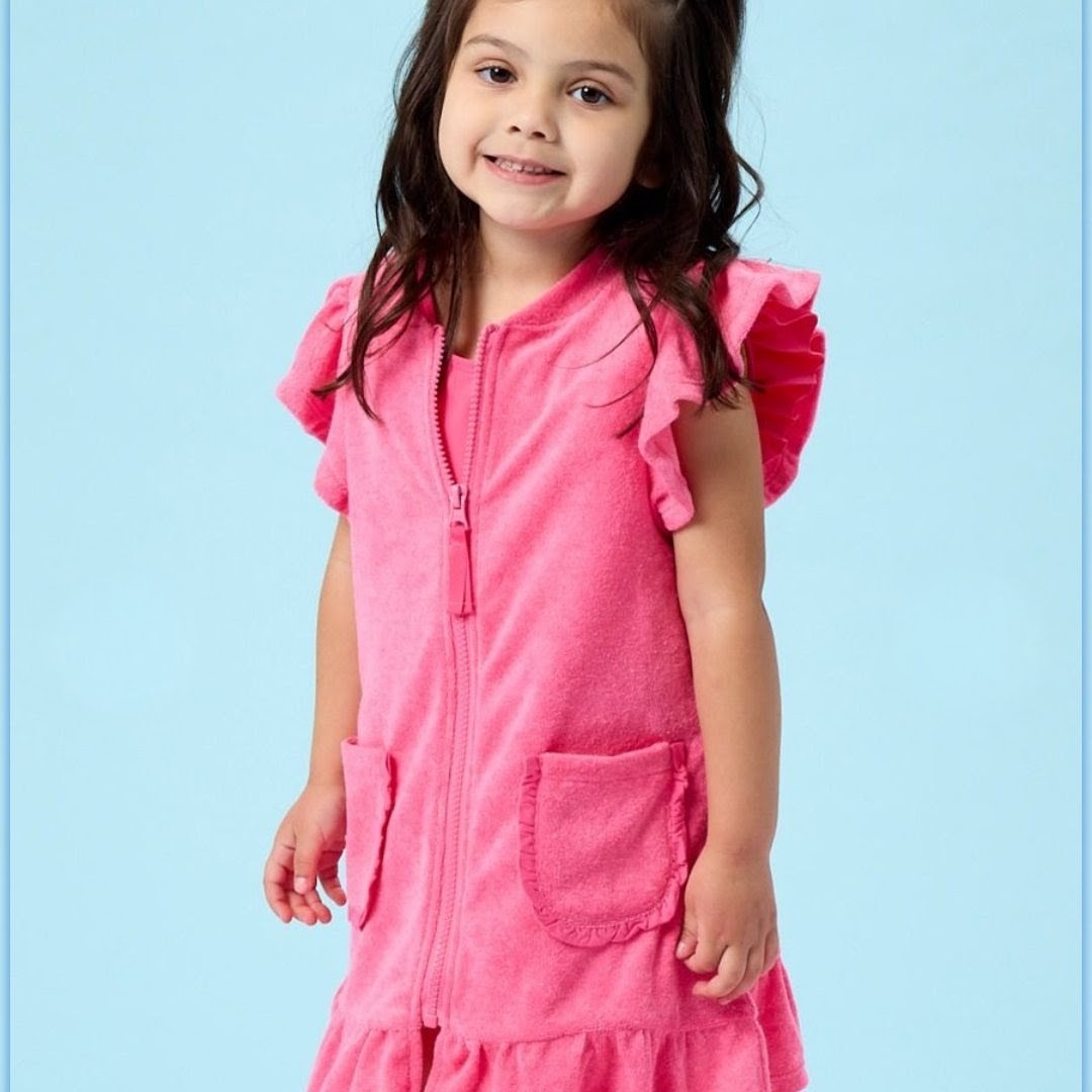 Hot Pink Terry Butterfly Sleeve Coverup