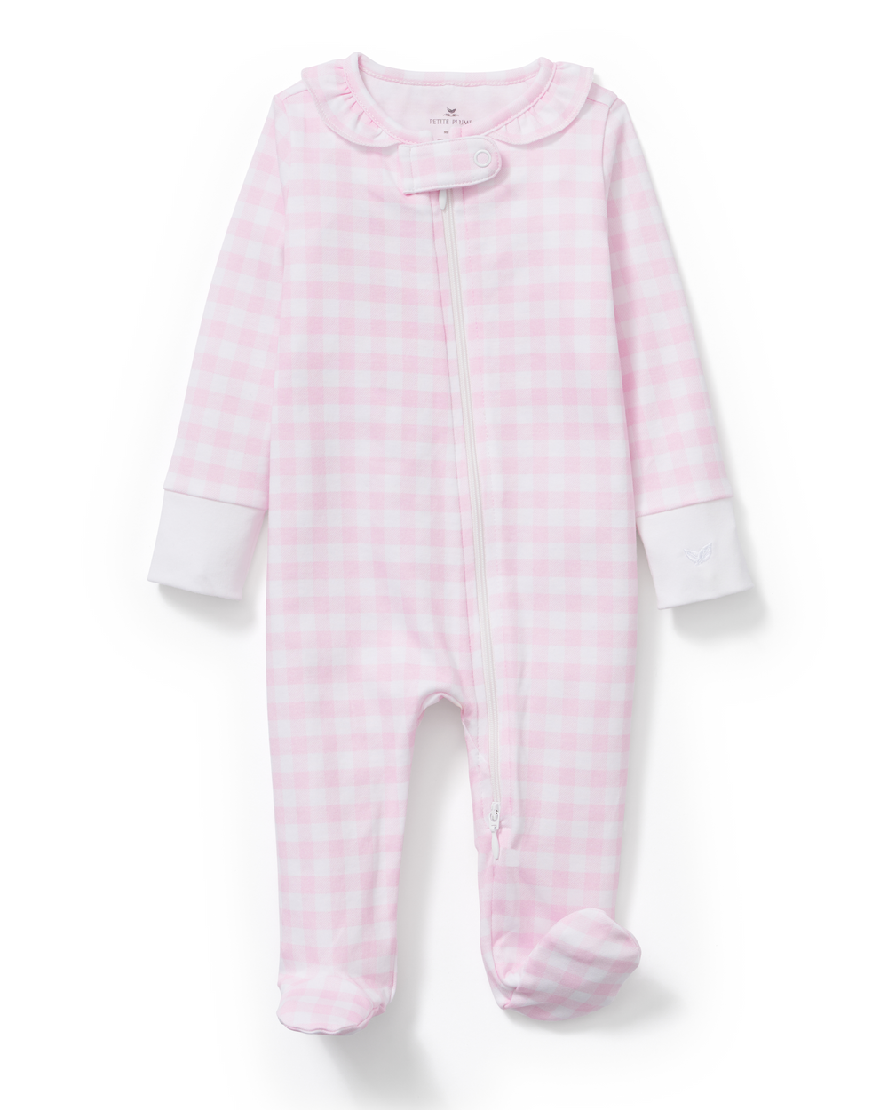Ruffle Collar Light Pink Gingham Pima Cotton Romper