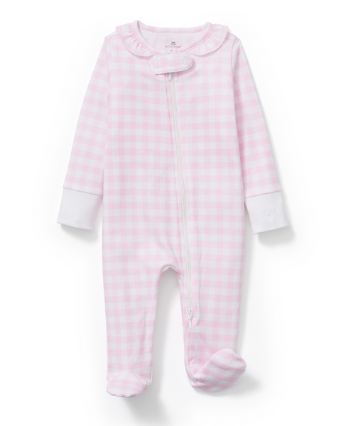 Ruffle Collar Light Pink Gingham Pima Cotton Romper