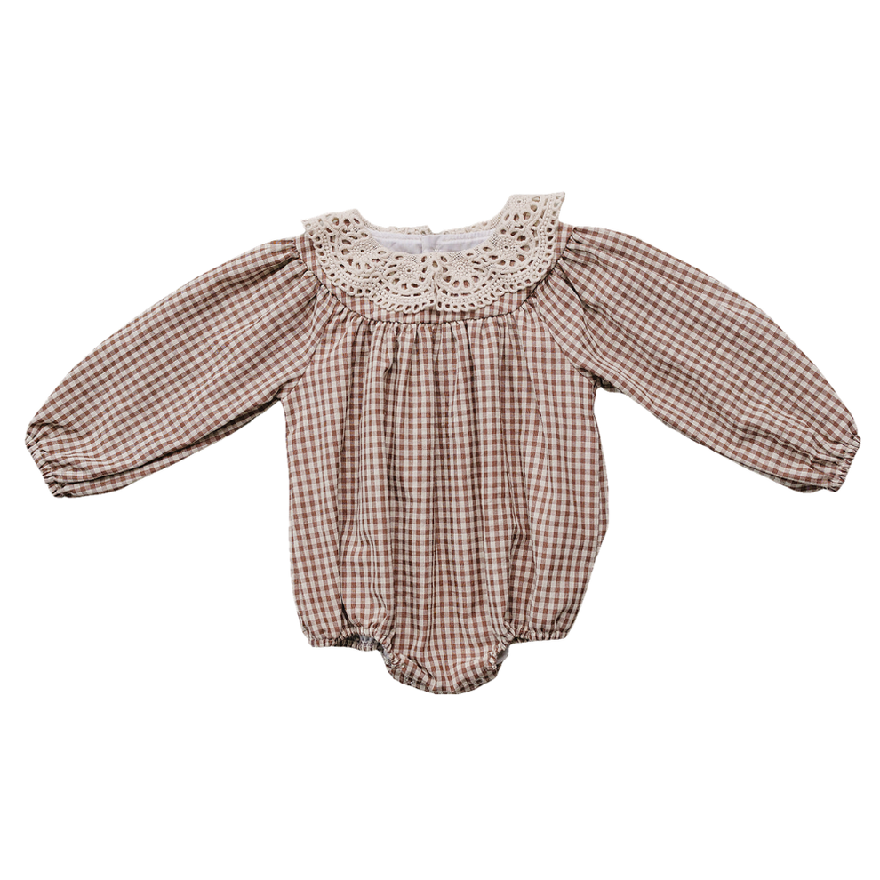 Gingham Bubble with Lace Collar