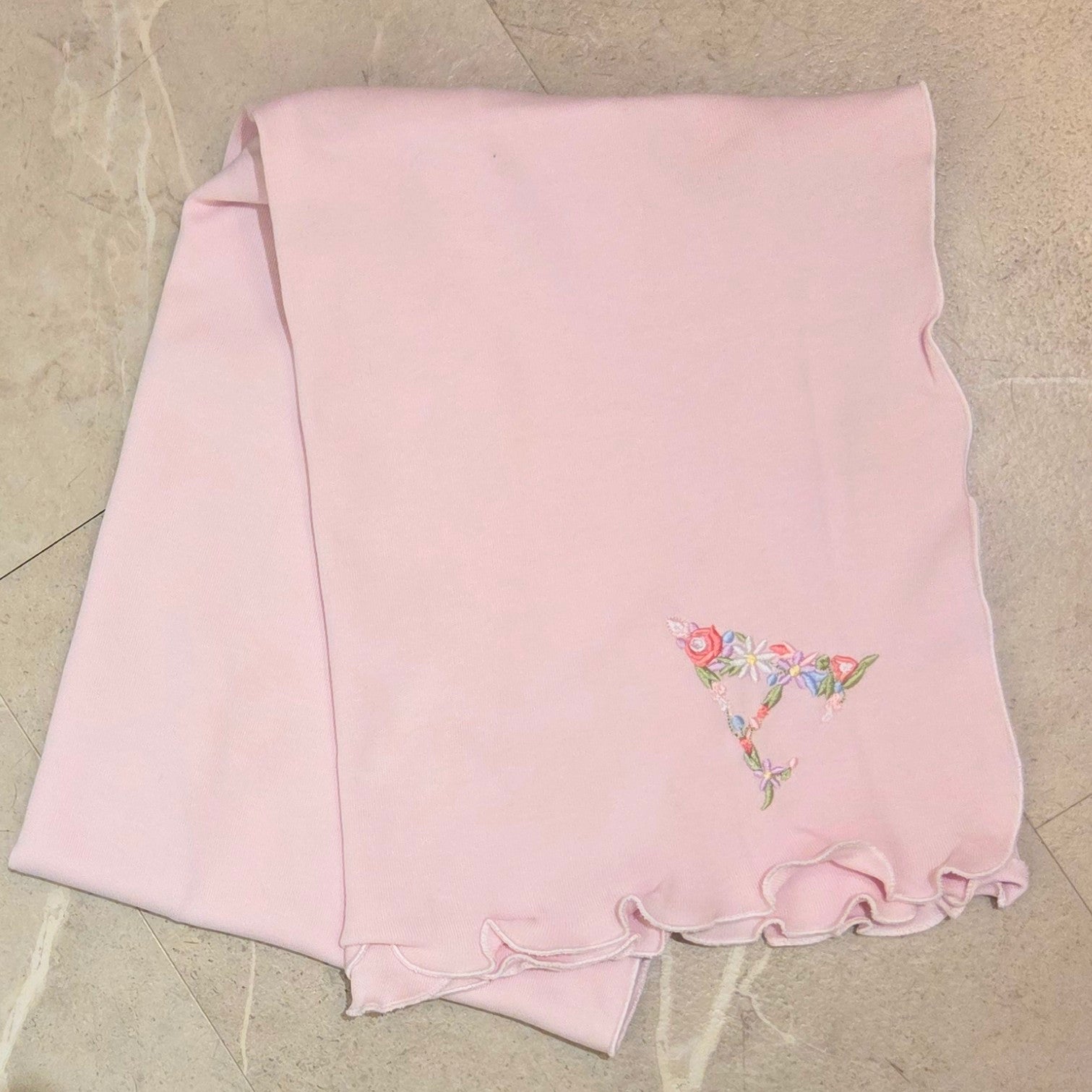 Floral Initial Lettuce Leaf Blanket