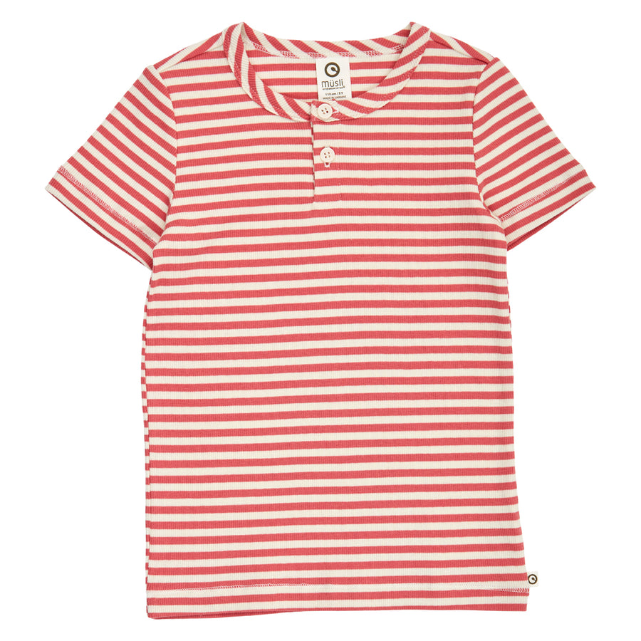 Red Rib Stripe Tee Shirt