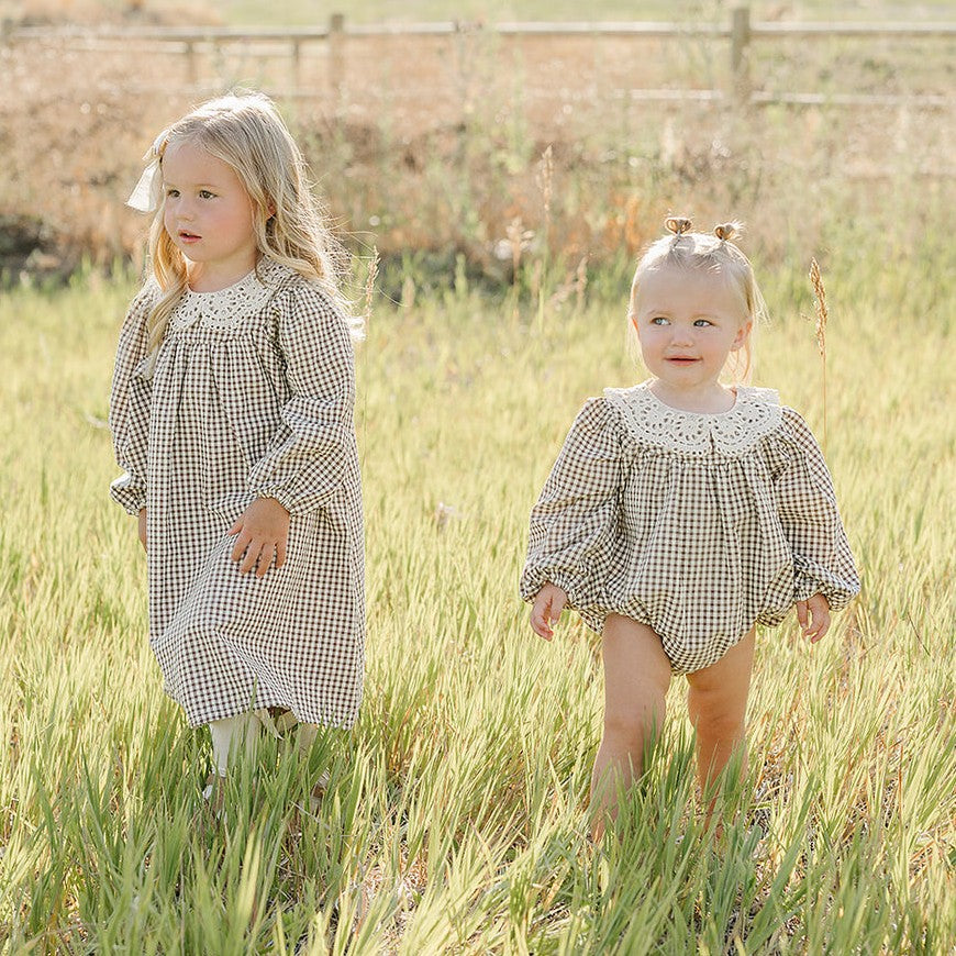 Gingham Dress with Lace Collar