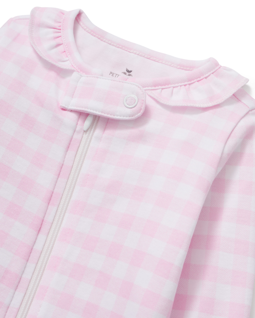 Ruffle Collar Light Pink Gingham Pima Cotton Romper