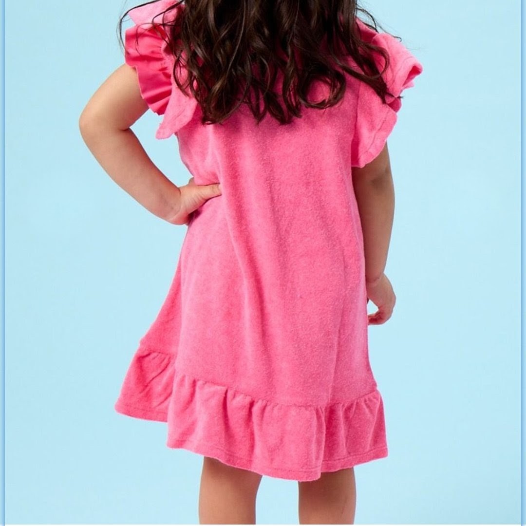 Hot Pink Terry Butterfly Sleeve Coverup