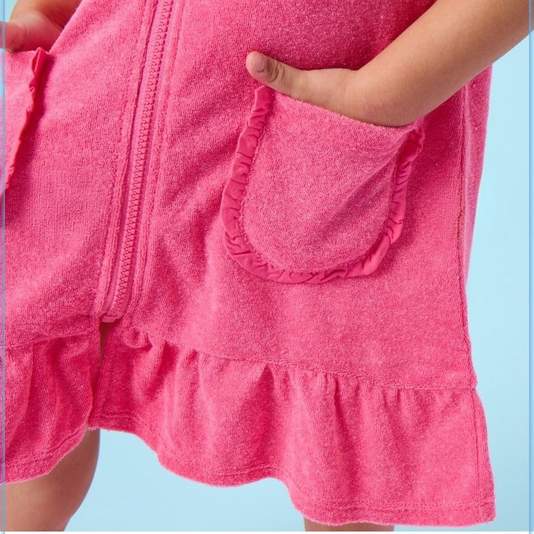 Hot Pink Terry Butterfly Sleeve Coverup