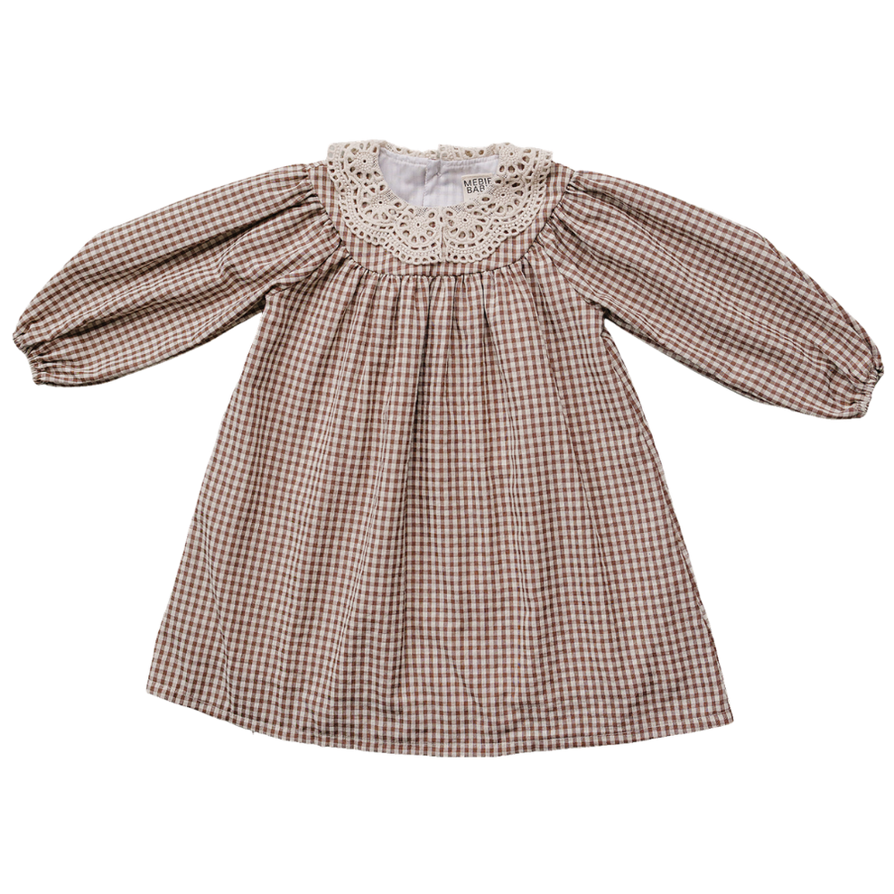 Gingham Dress with Lace Collar