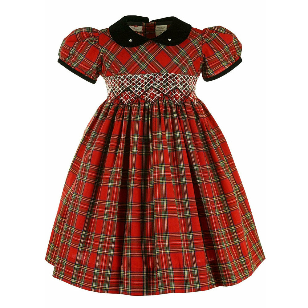 Red Plaid Short Sleeve Yoke Dress