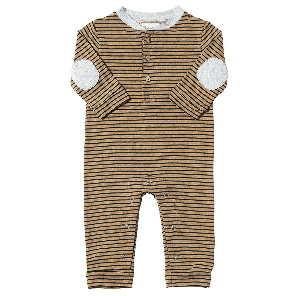 Black & Tan Stripe Henley Romper