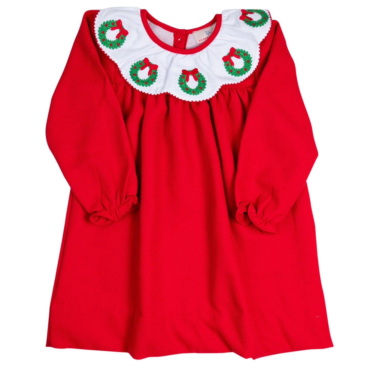 Embroidered Wreath Scallop Collar Red Dress