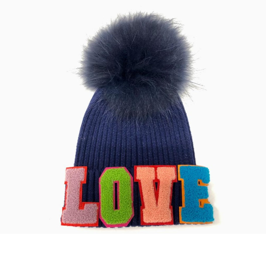 LOVE Navy Pom Hat