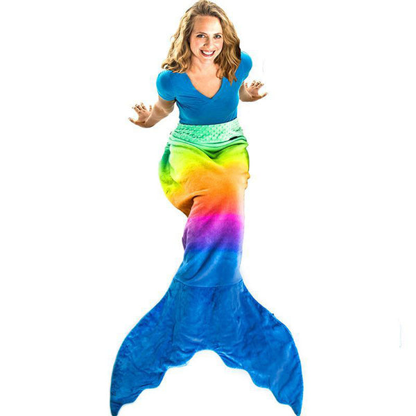 Mermaid Tail Blanket for Adults and Teens -Rainbow Ombre Design