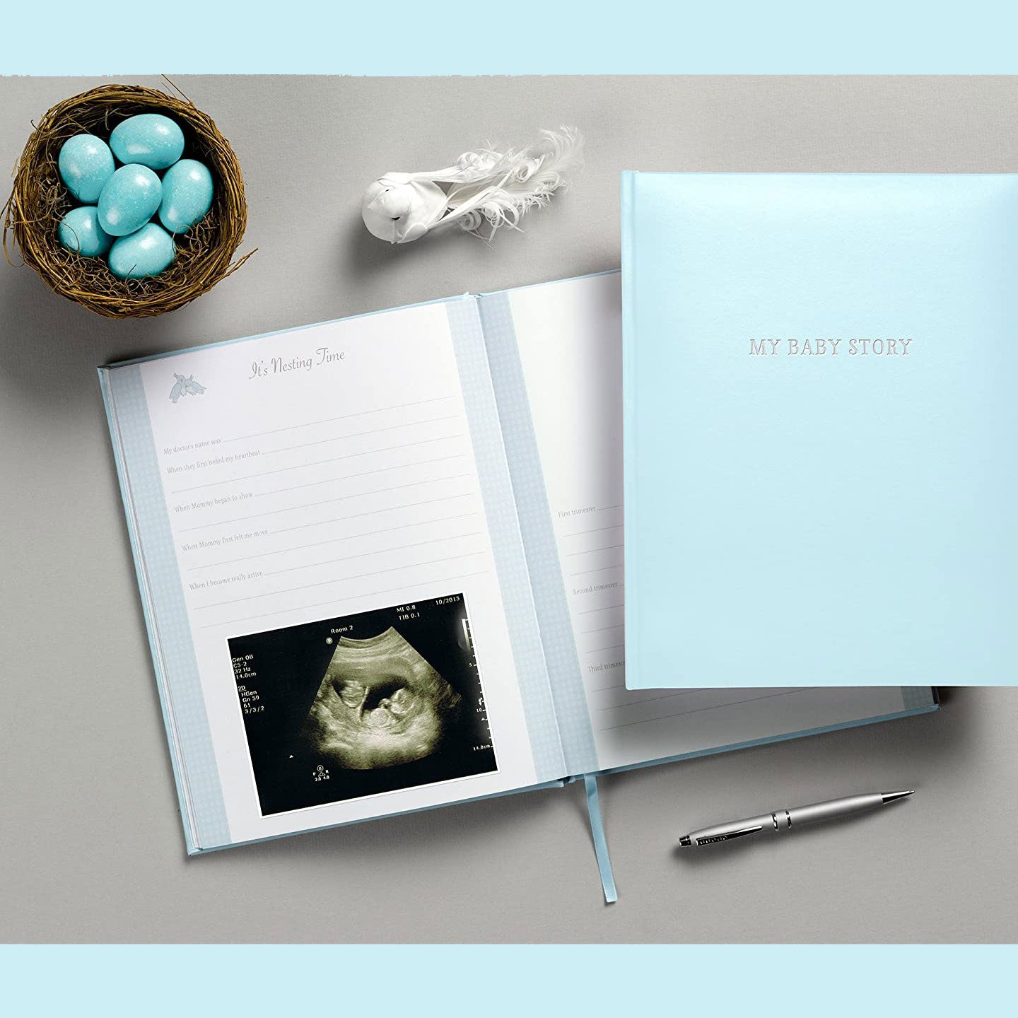 My Baby Story Bound Blue Leather Memory Book